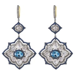 Victoriana 25 Cttw. Pendientes de Zafiro Natural, Topacio Azul/Diamante en 18k/SS