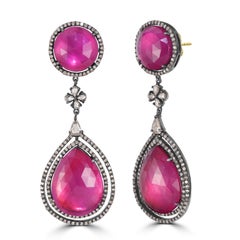 Victorian 39.62 ct. pt. Pendants d'oreilles en rubis et diamants naturels 18 carats/SS
