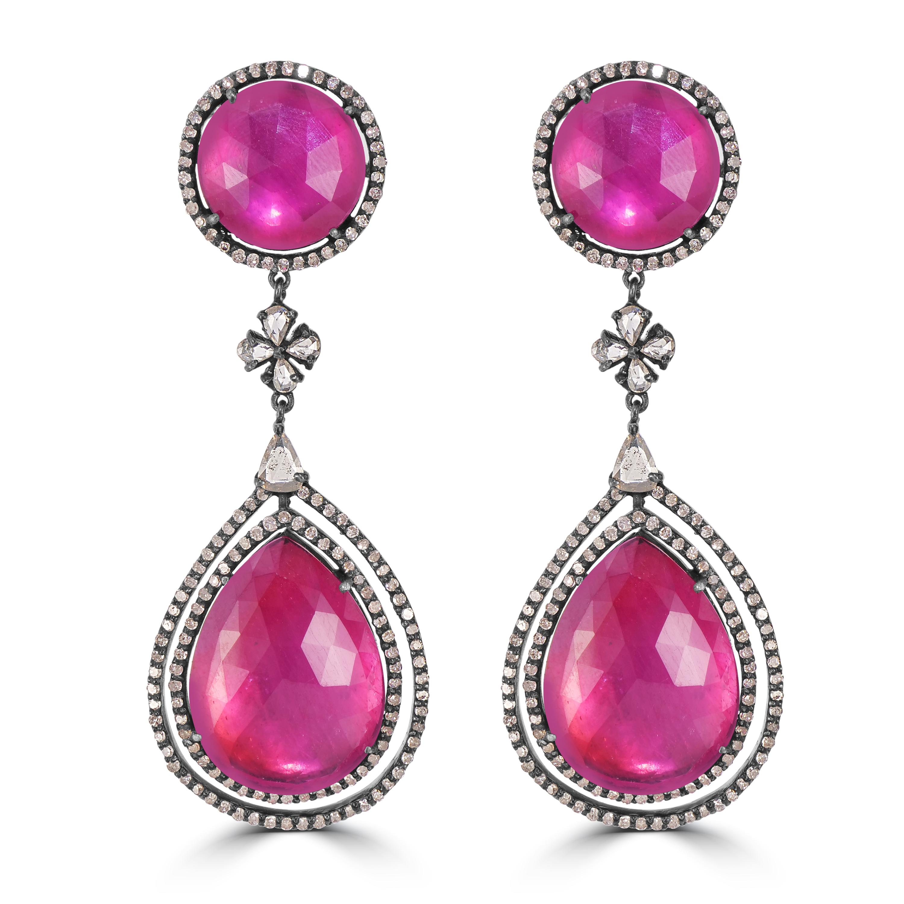 Victorian.39.62 Cttw. Ruby and Diamond Dangle Earrings  In New Condition For Sale In New York, NY