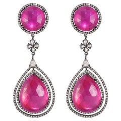 Victorian.39.62 Cttw. Ruby and Diamond Dangle Earrings 