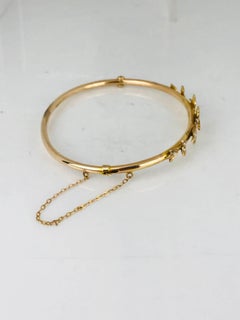 Victorian, Bangle Bracelet, Yellow Gold, Seed Pearl, Floral Motif, circa 1840