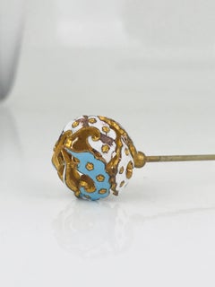 Victorian, Hat Pin, Gold Vermeil, White and Turquoise Colored Enamel, circa 1870