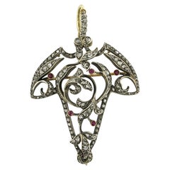 Victorianbrooch/ pendant with ruby and rose cut diamonds 18k gold, silver