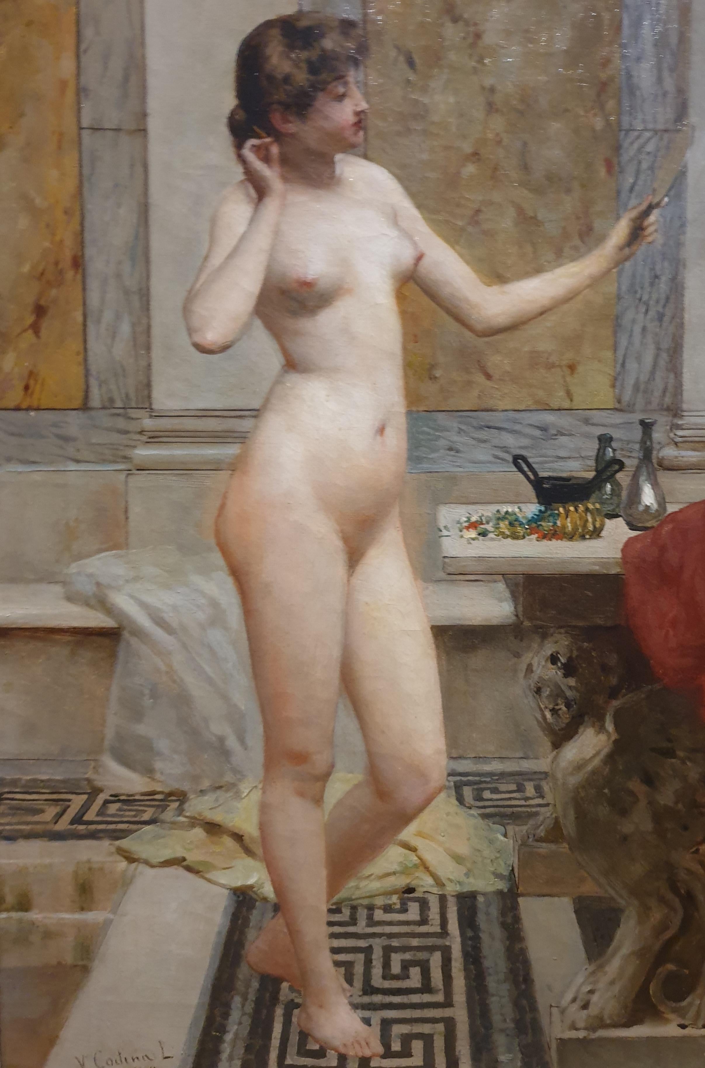 CODINA Y LANGLIN Odalisque Woman nude in a bathroom Spanish school 19th  For Sale 5