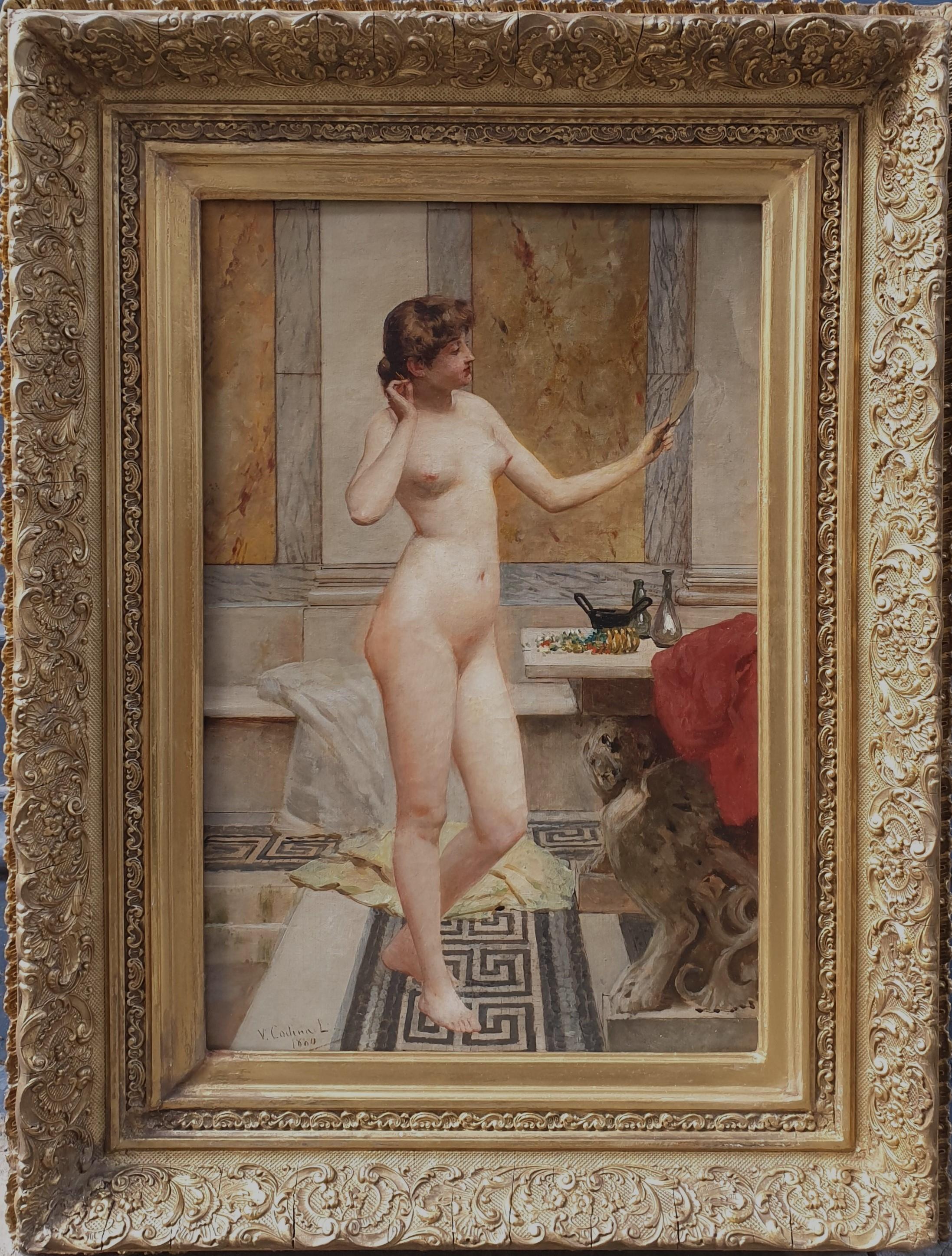 Victoriano Codina y Langlin Nude Painting - CODINA Y LANGLIN Odalisque Woman nude in a bathroom Spanish school 19th 