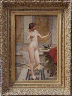 CODINA Y LANGLIN Odalisque Frau nackt in einem Badezimmer Spanische Schule 19. Jahrhundert 