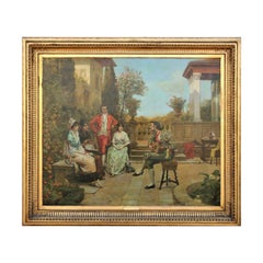 "The Private Audience!" Spanish Realist Painting of Musician Serenading a Group 