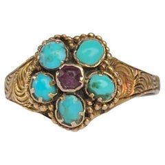 VictorianTurquoise and Ruby 15 Carat Gold Ring