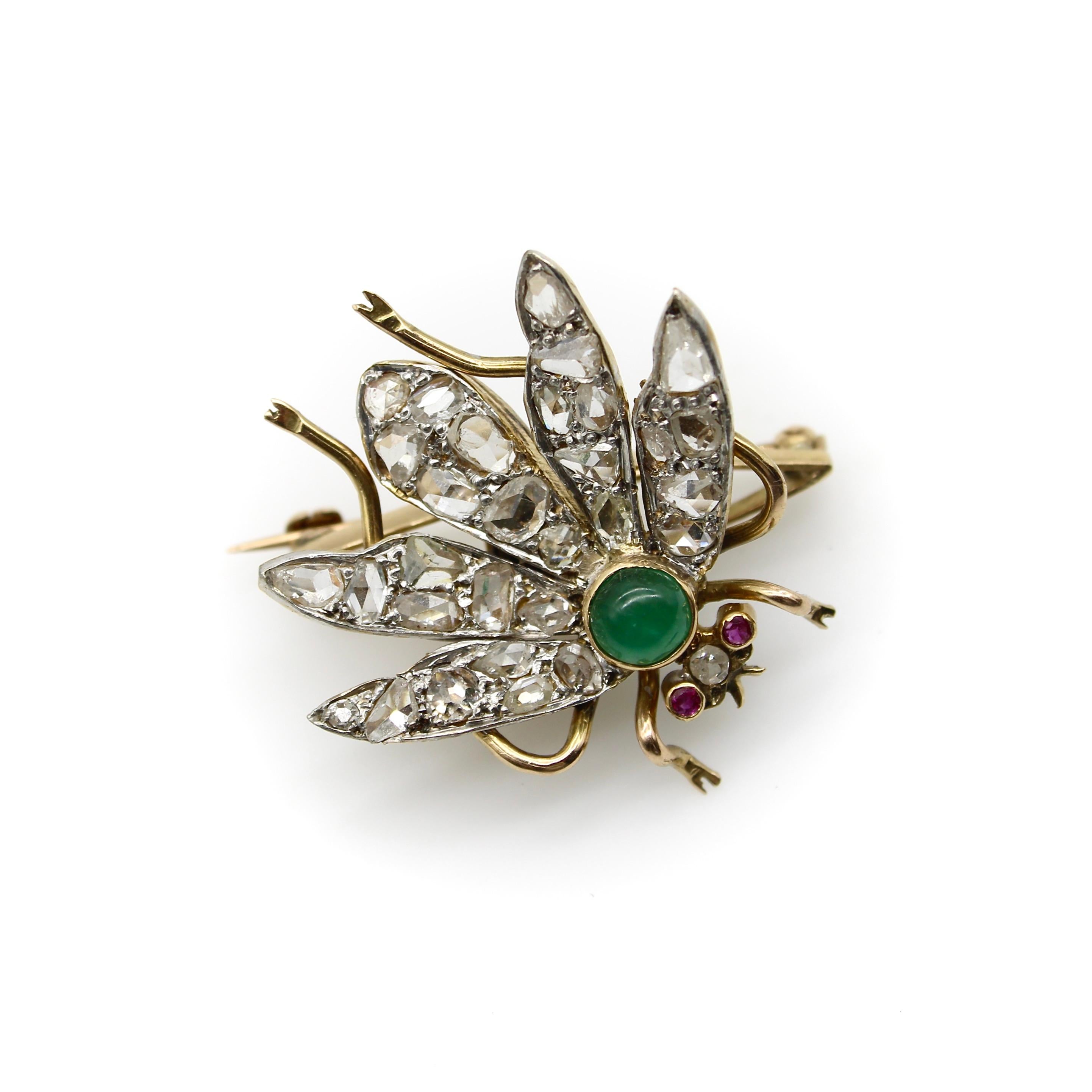 Victorien Broche victorienne en or 14 carats et diamants taille rose ailés en signe d'inséparation en vente