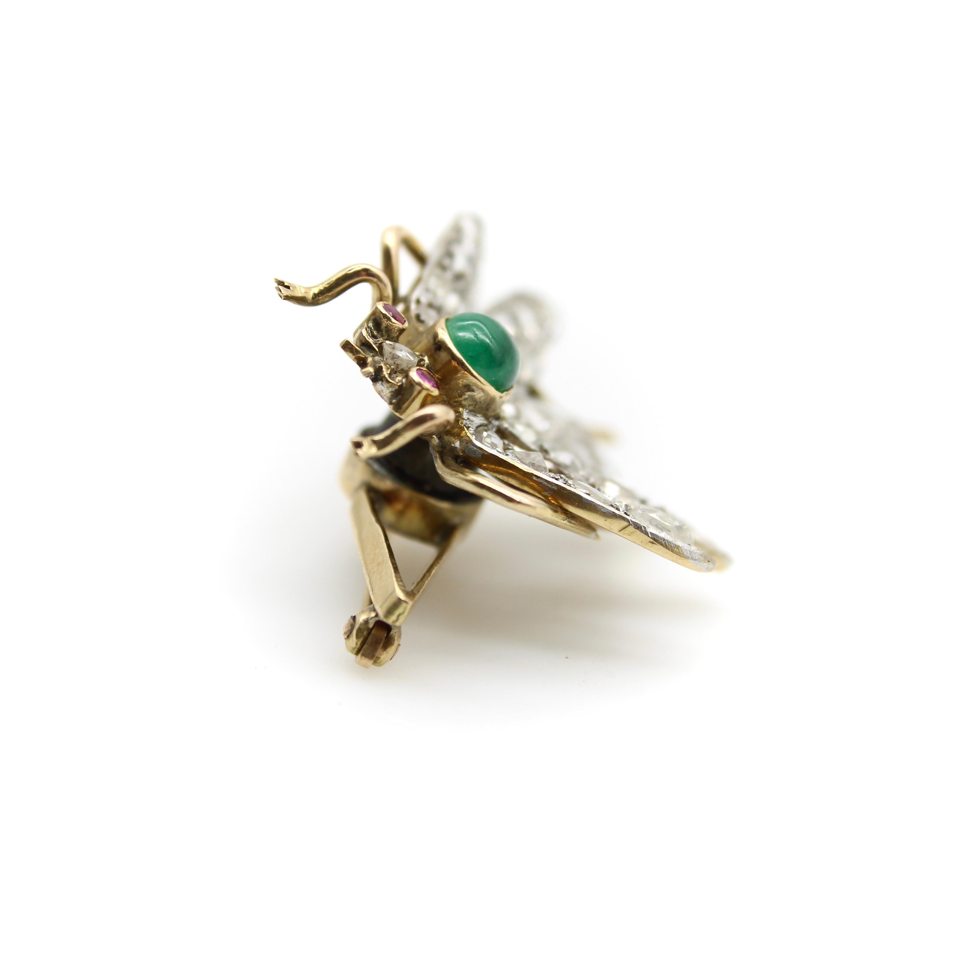 Broche victorienne en or 14 carats et diamants taille rose ailés en signe d'inséparation Bon état - En vente à Venice, CA