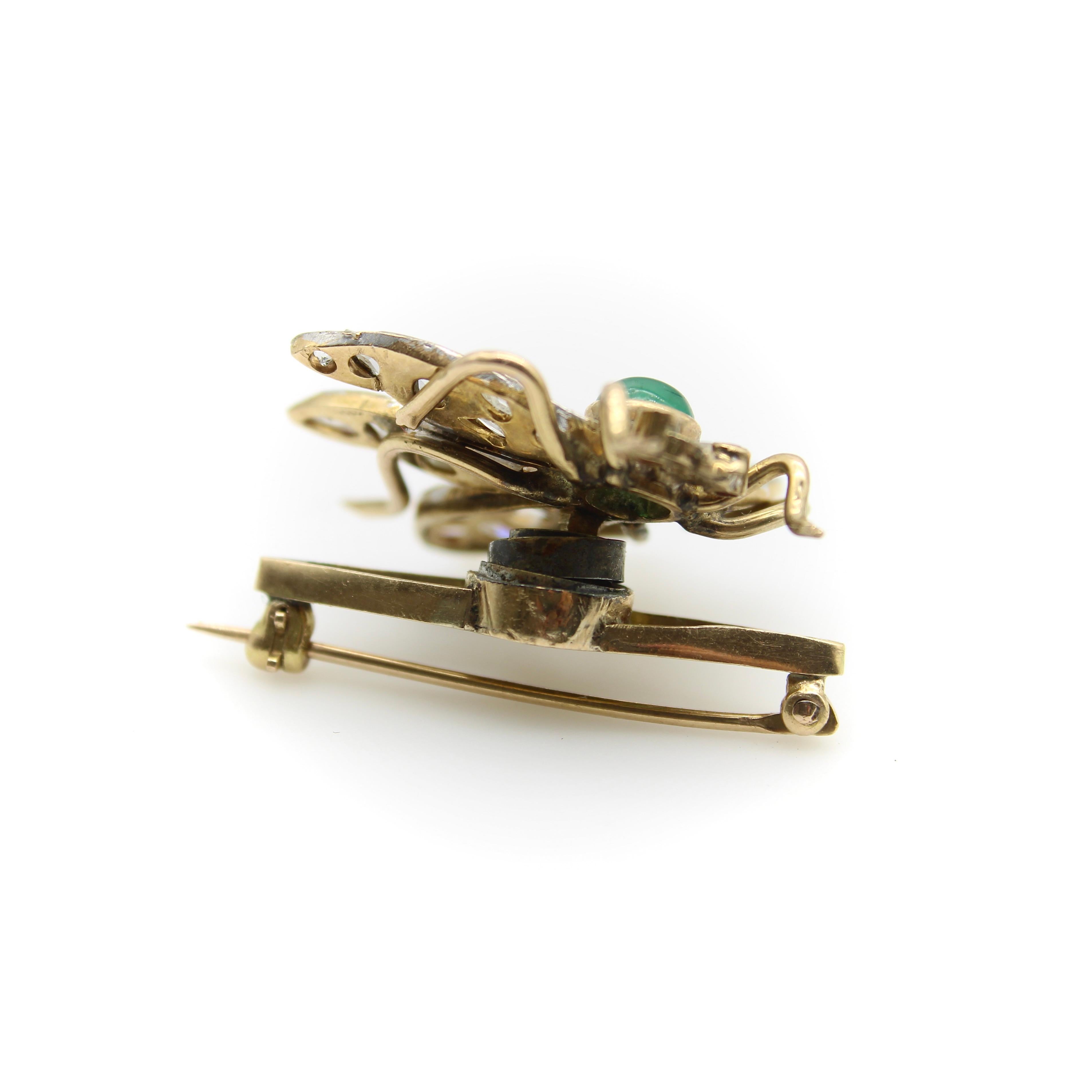Broche victorienne en or 14 carats et diamants taille rose ailés en signe d'inséparation Unisexe en vente