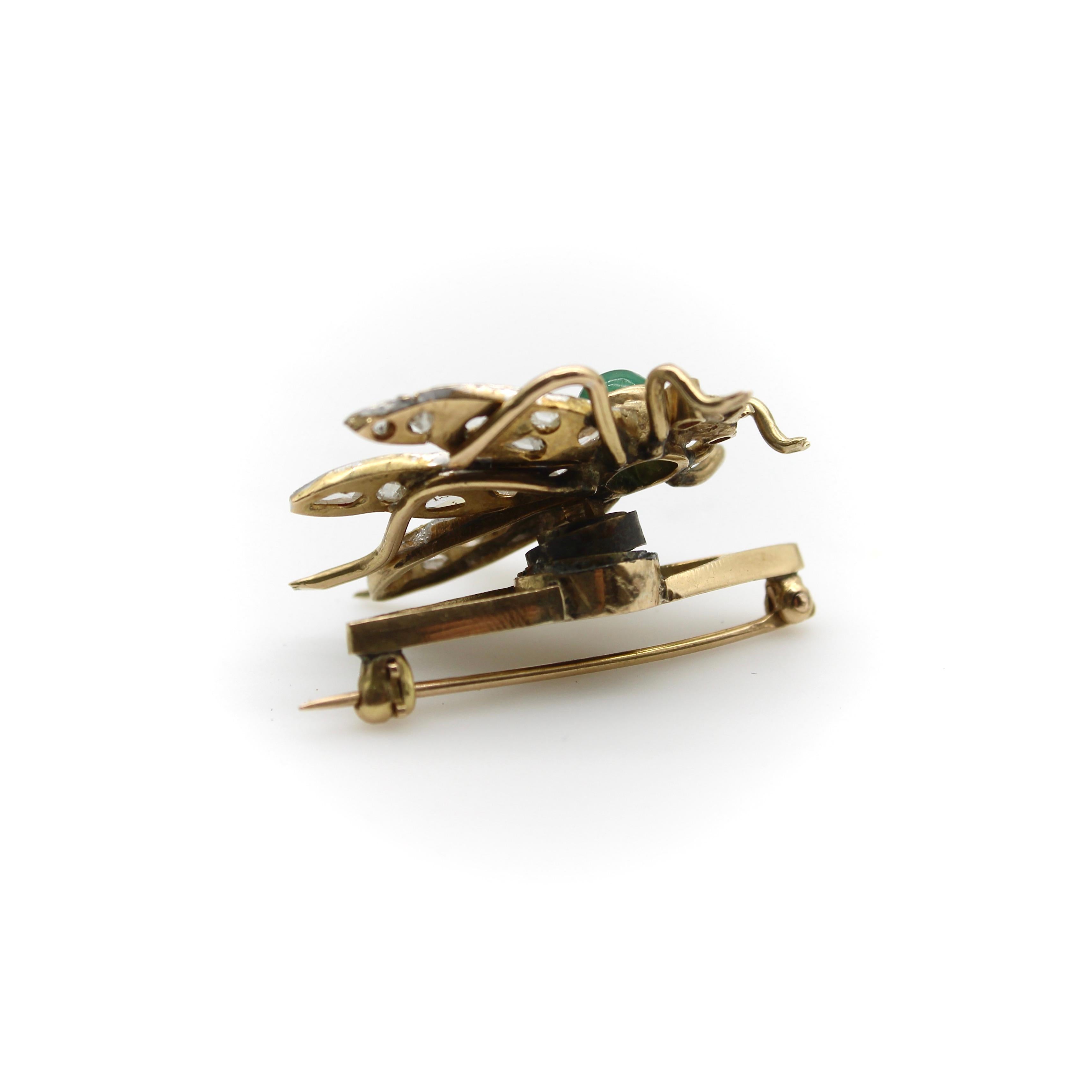 Broche victorienne en or 14 carats et diamants taille rose ailés en signe d'inséparation en vente 1
