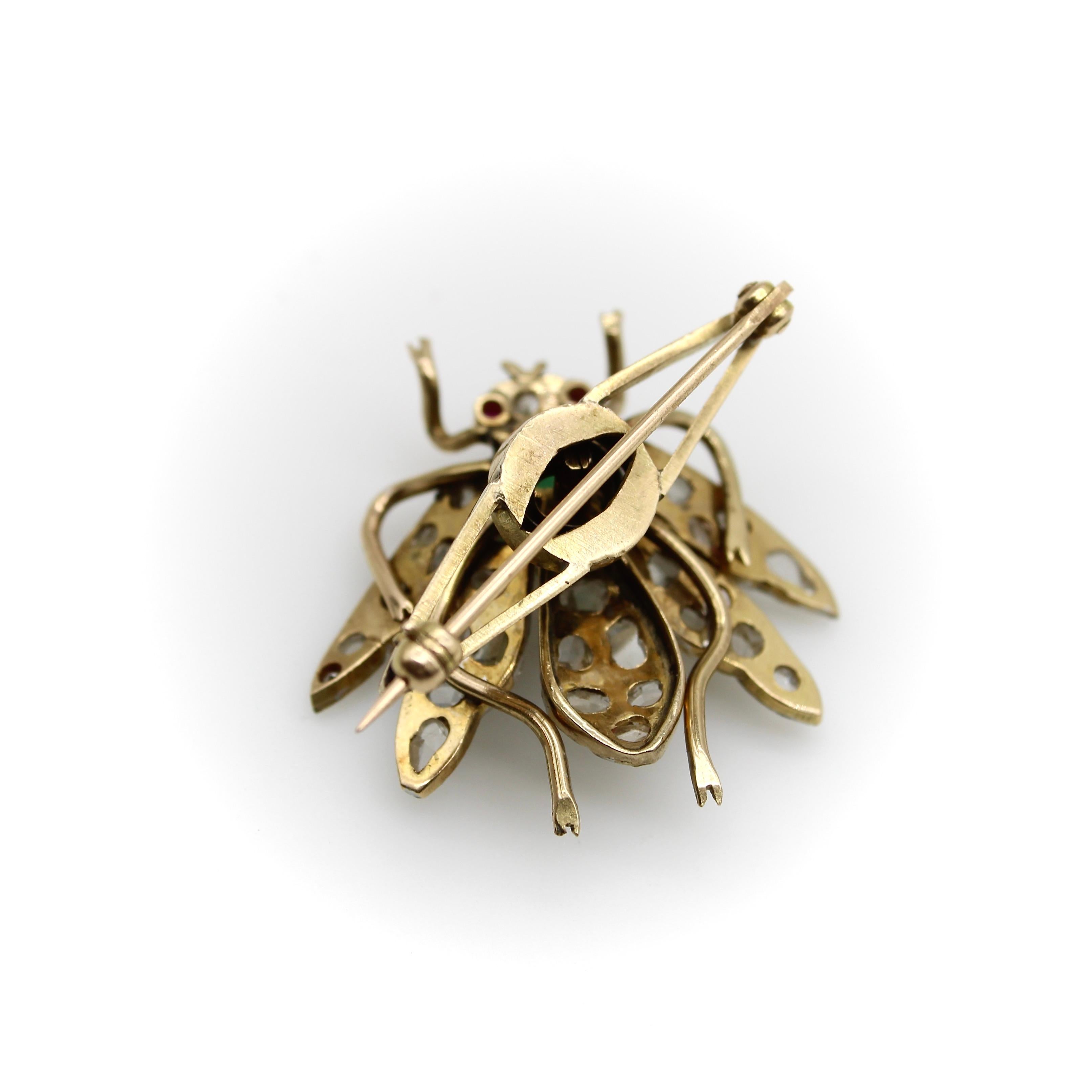 Broche victorienne en or 14 carats et diamants taille rose ailés en signe d'inséparation en vente 2