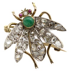 Broche de insecto "En Tremblant" con alas "En Tremblant" en oro rosa talla diamante de 14 quilates victoriano