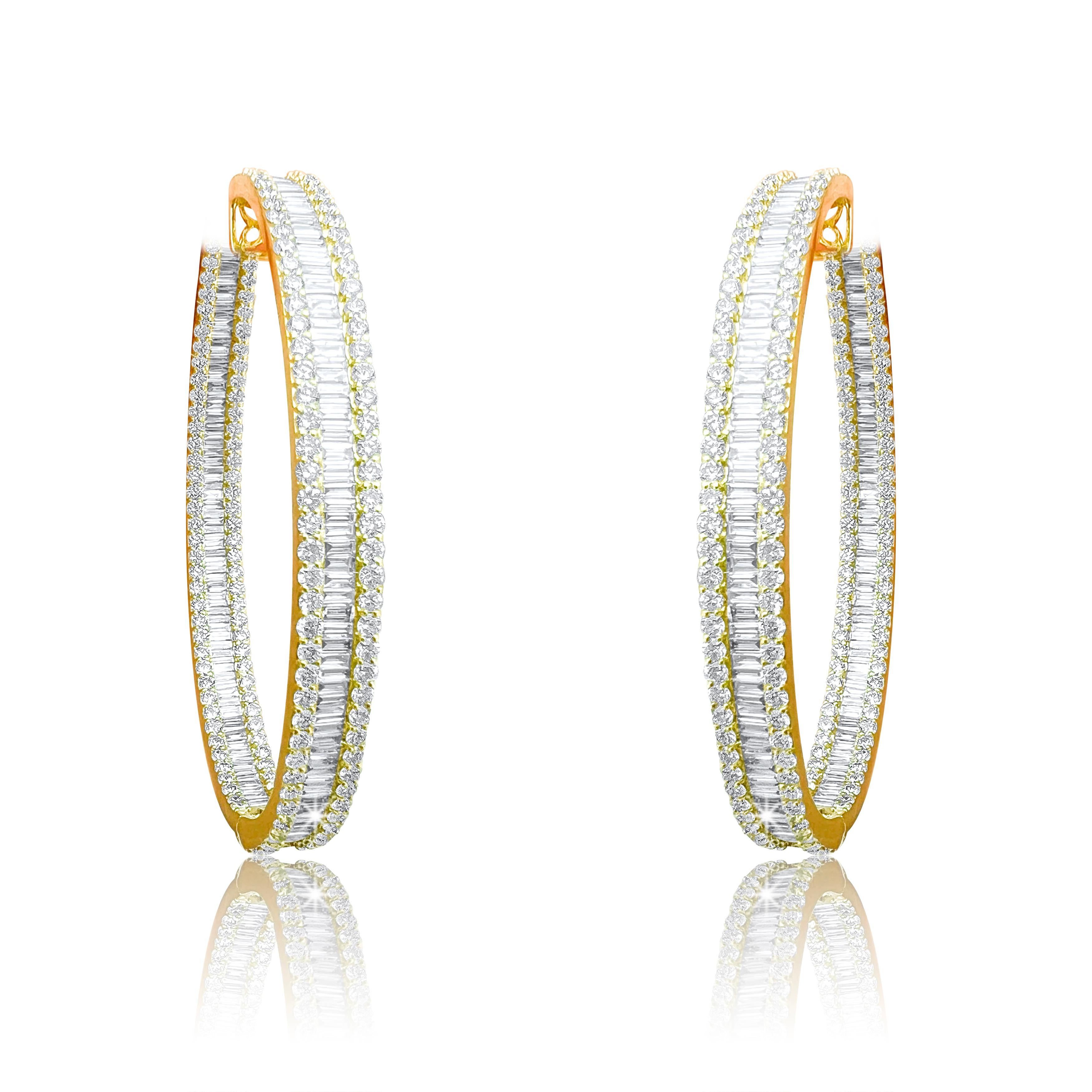 Elevate your elegance with these stunning Oval Shape 256 Diamonds 18K White Gold Baguette Earrings. Featuring an exquisite blend of round and baguette diamonds, these earrings bring a timeless sparkle to any occasion. Whether in yellow or white