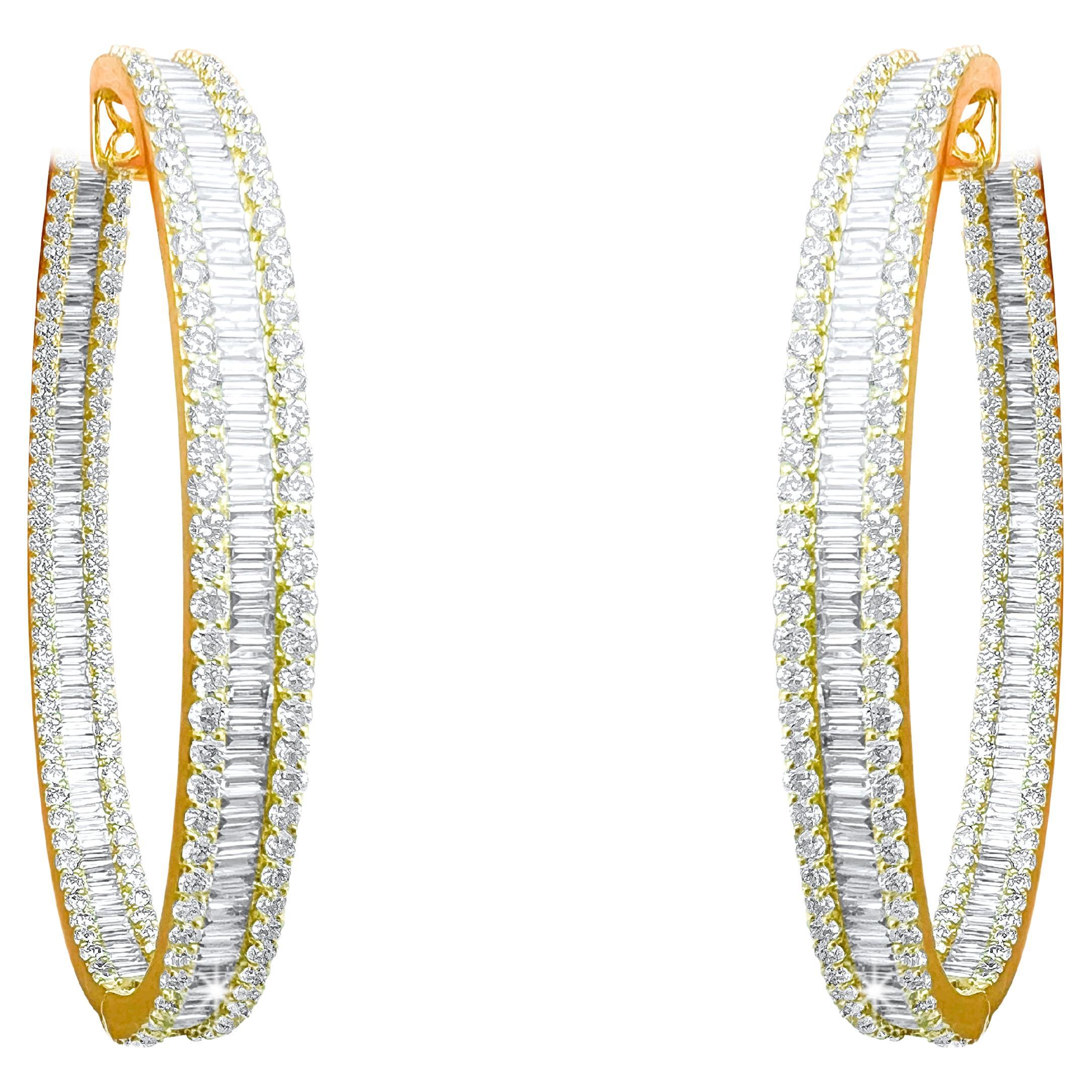 Oval Shape 256 Diamonds 18K White Gold Baguette Earrings