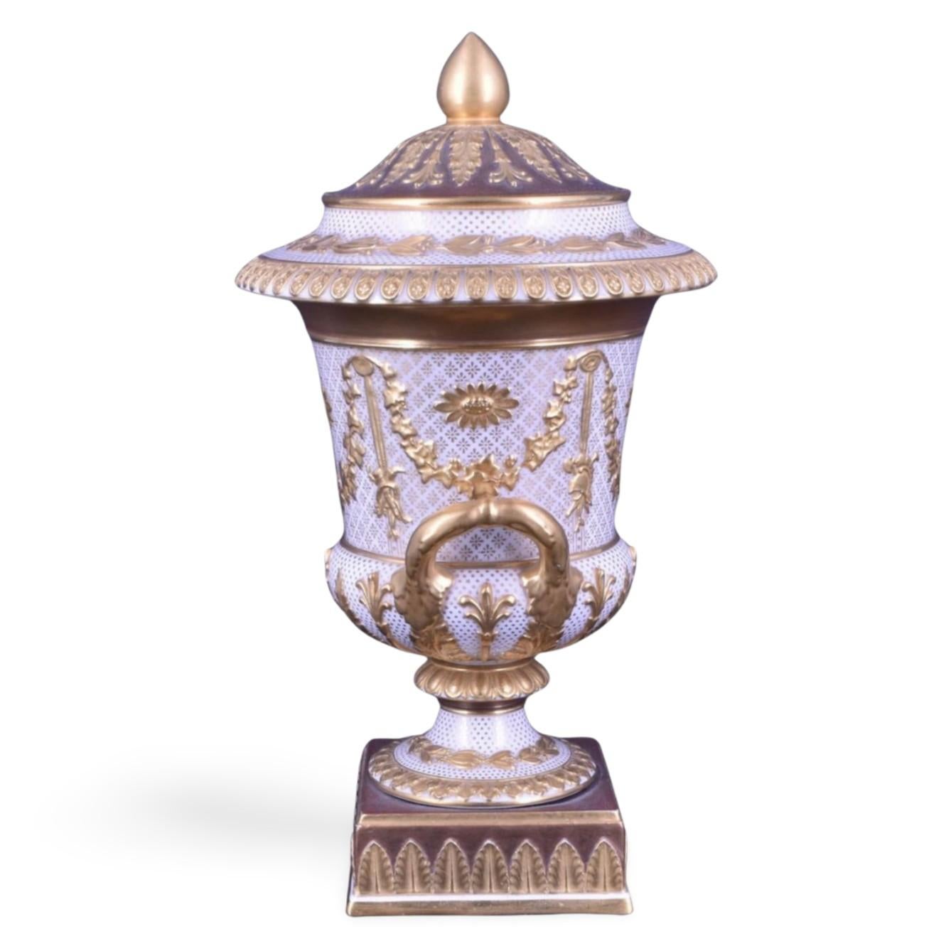 Neoclassical Victoriaware campana Vase in White with Gilt Decoration. Wedgwood C1880. For Sale