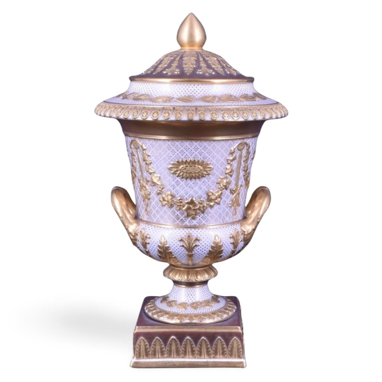 English Victoriaware campana Vase in White with Gilt Decoration. Wedgwood C1880. For Sale
