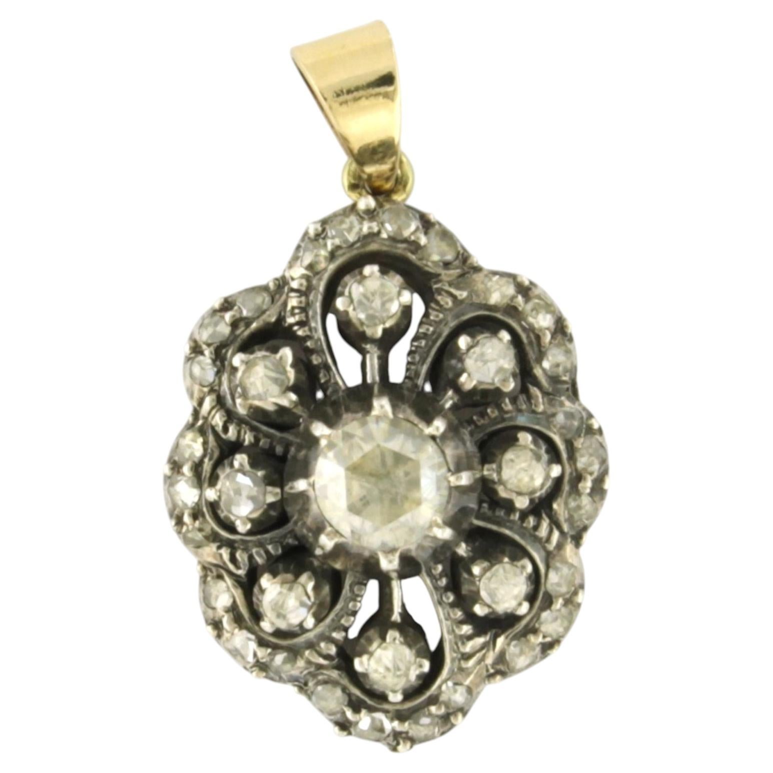 VICTORIAN pendant with rose cut diamonds up to 0.60ct 14k gold and silver