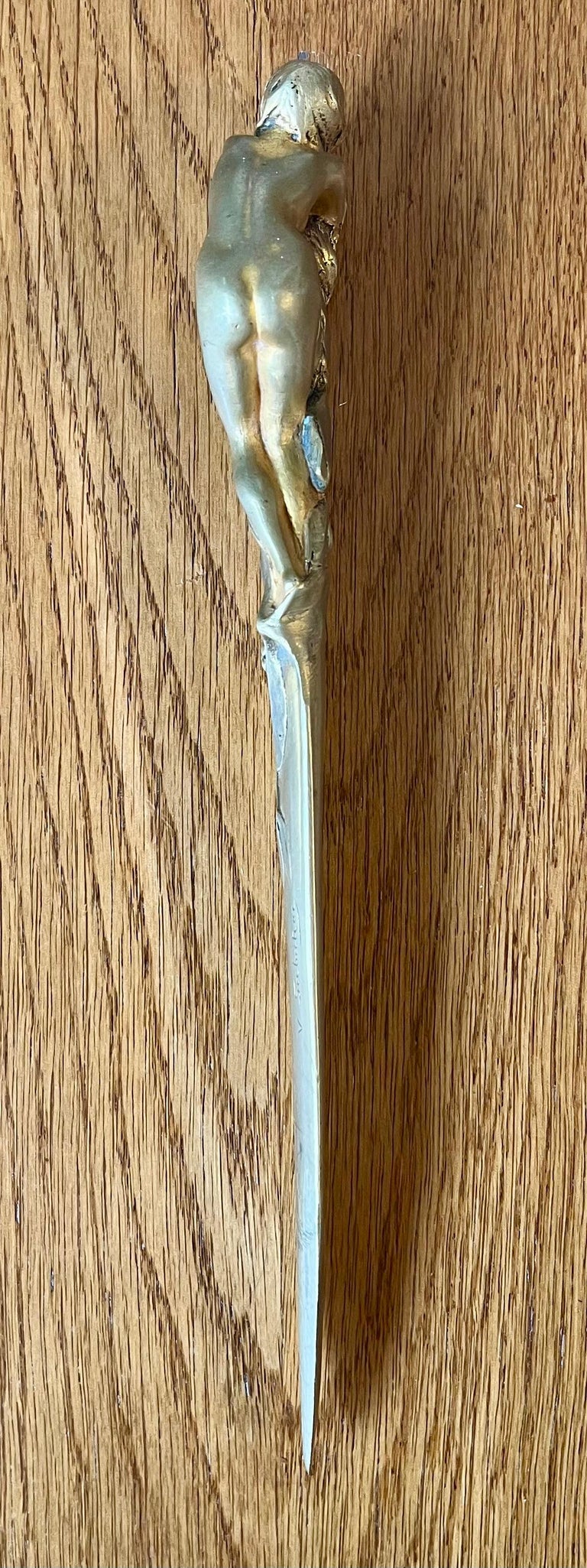 Coupe-papier Vintage 1900 En Bronze Doré - Motif Roses - 16 Cm - Bon état