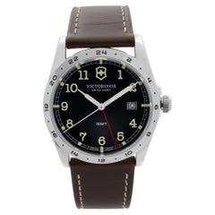 Victorinox Infantry GMT Steel Leather Black Dial Mens Quartz Watch 241648