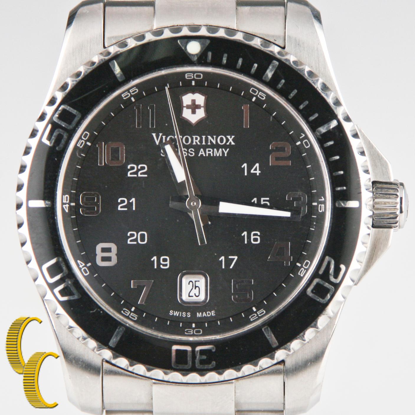 Modern Victorinox Swiss Army Stainless Steel Watch with Date, 43 mm For Sale
