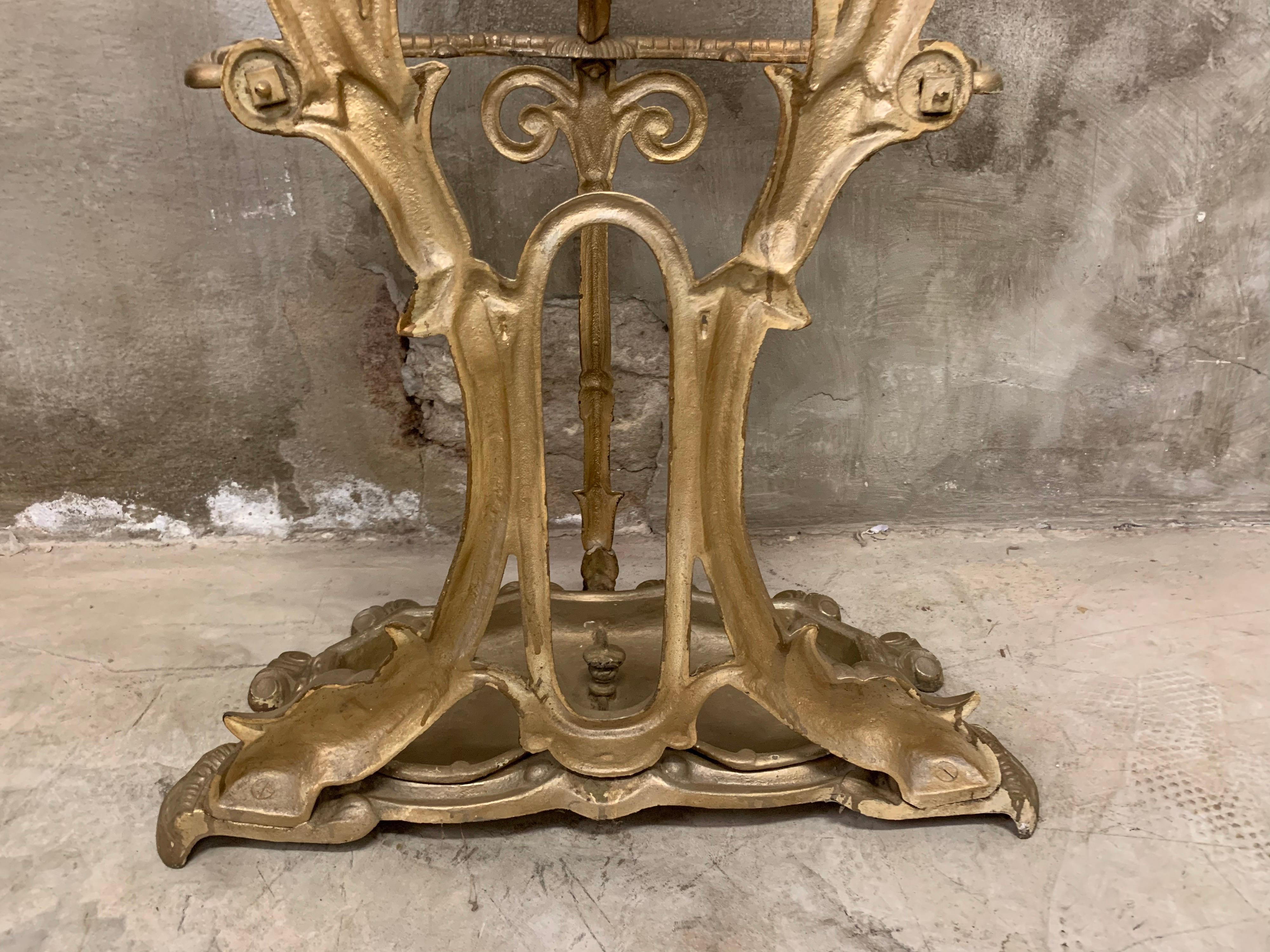 Victorion Cast Iron Coat and Umbrella Rack, 1880, Antique Gold Hall Stand 2