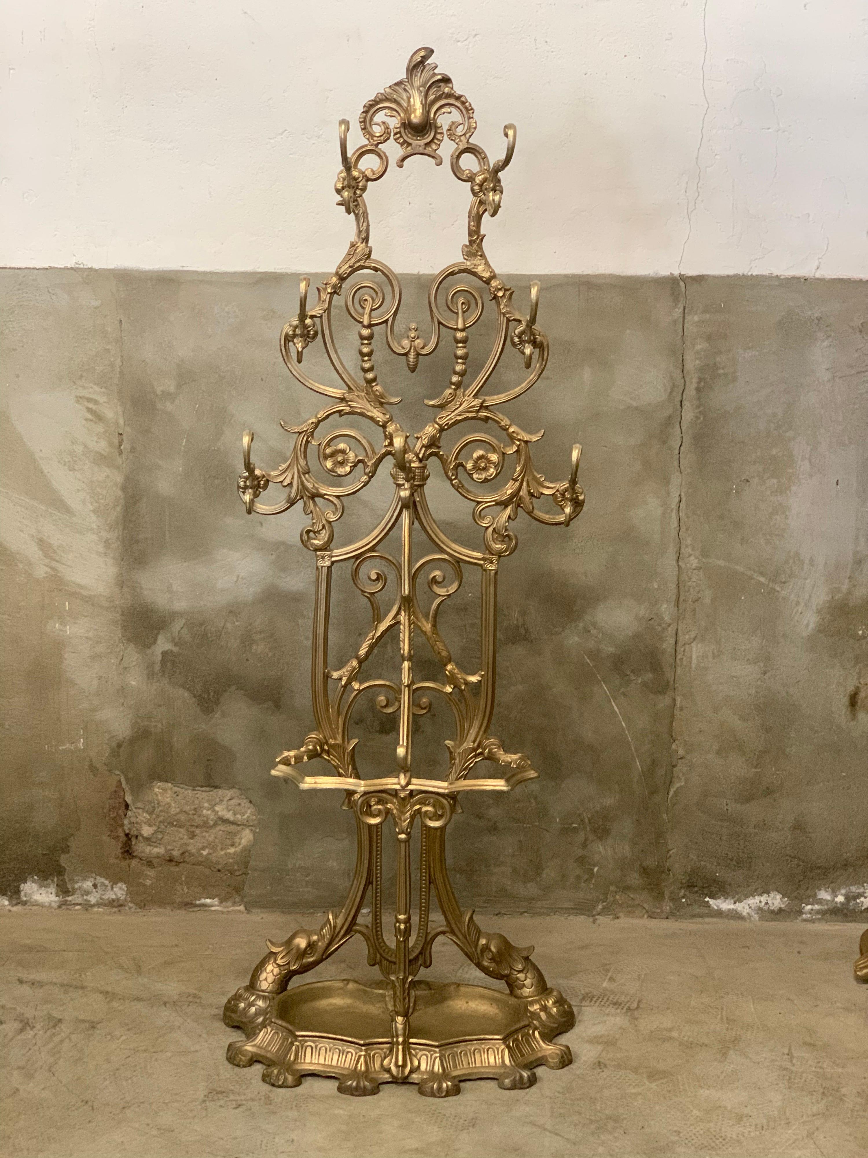 Victorion Cast Iron Coat and Umbrella Rack, 1880, Antique Gold Hall Stand  6