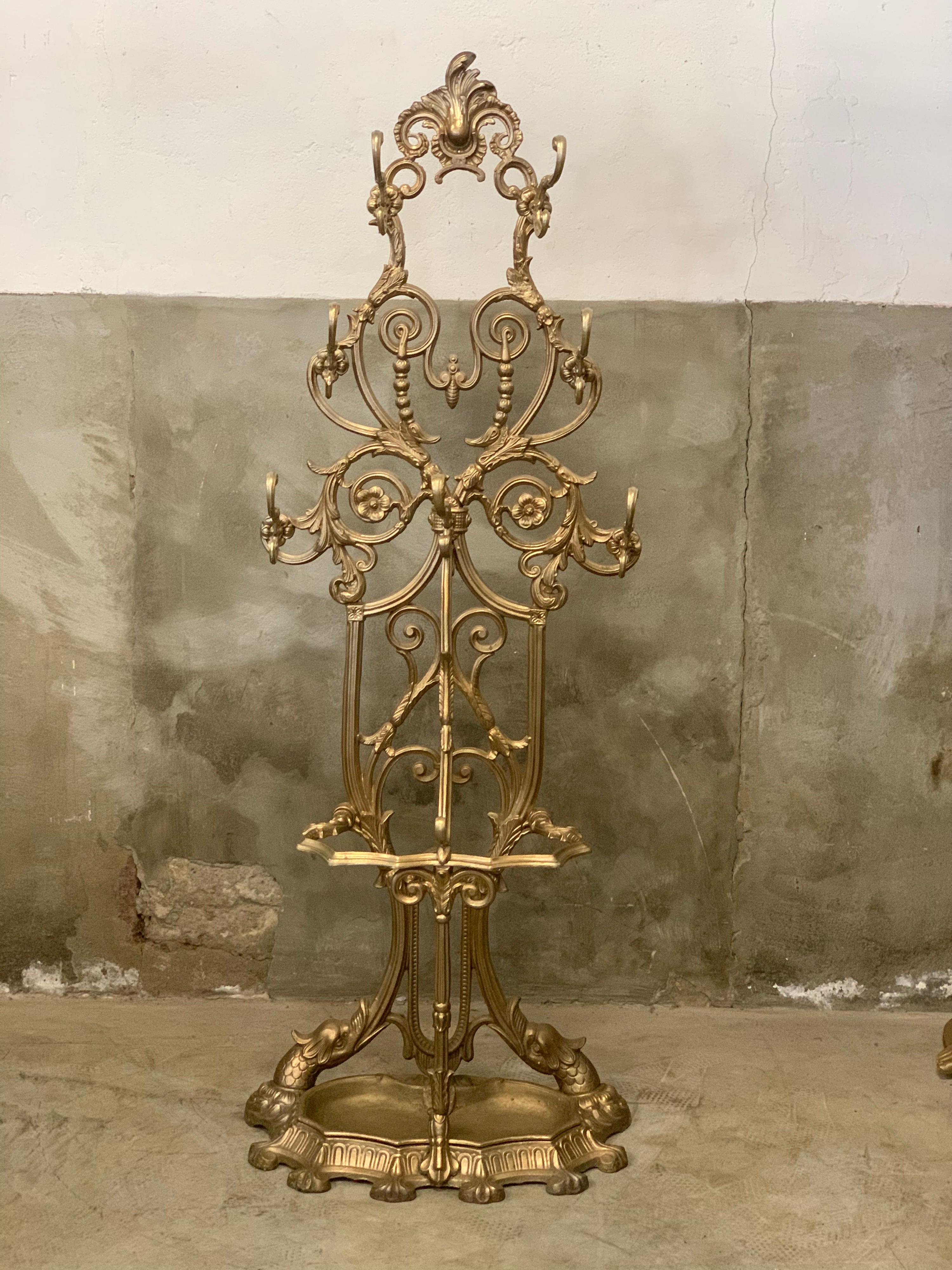 Victorion Cast Iron Coat and Umbrella Rack, 1880, Antique Gold Hall Stand 6