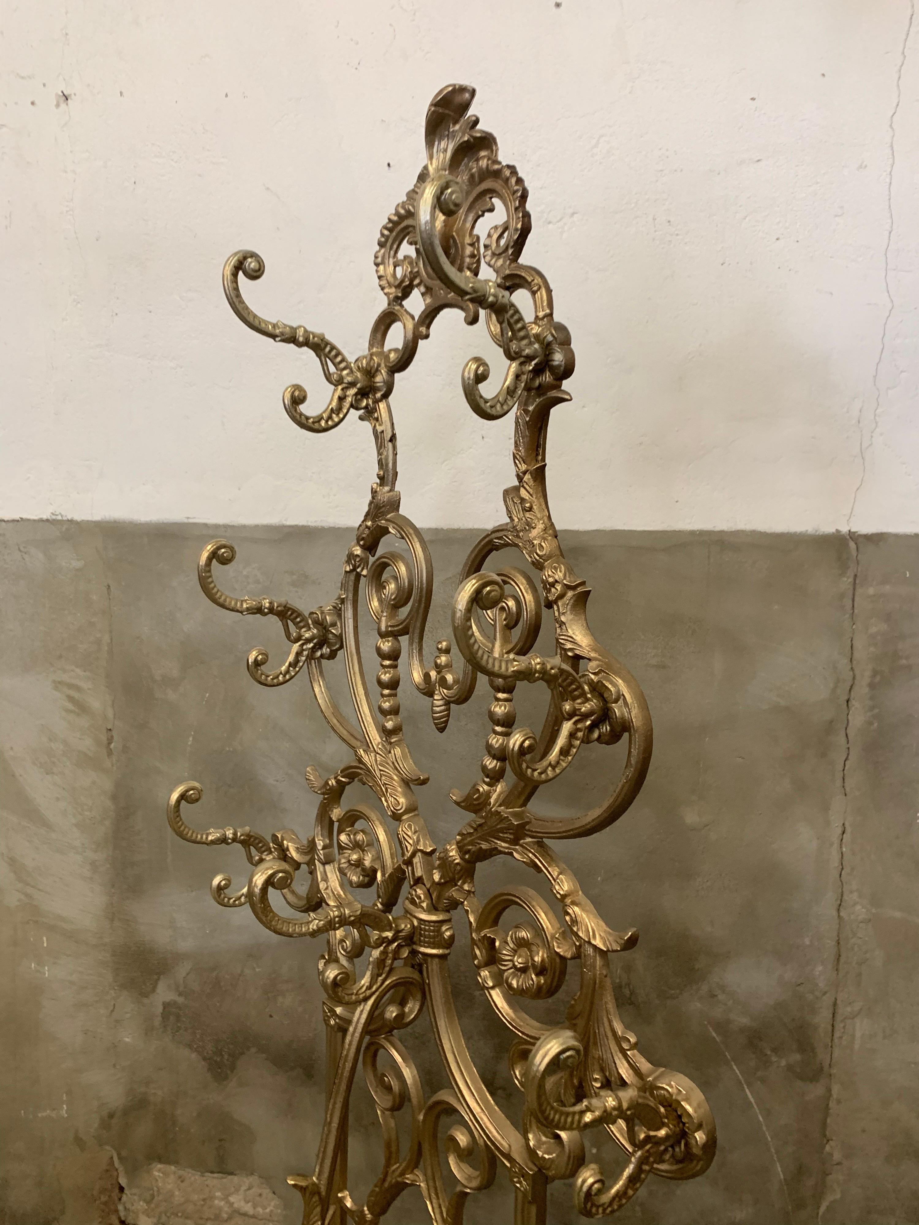 19th Century Victorion Cast Iron Coat and Umbrella Rack, 1880, Antique Gold Hall Stand 