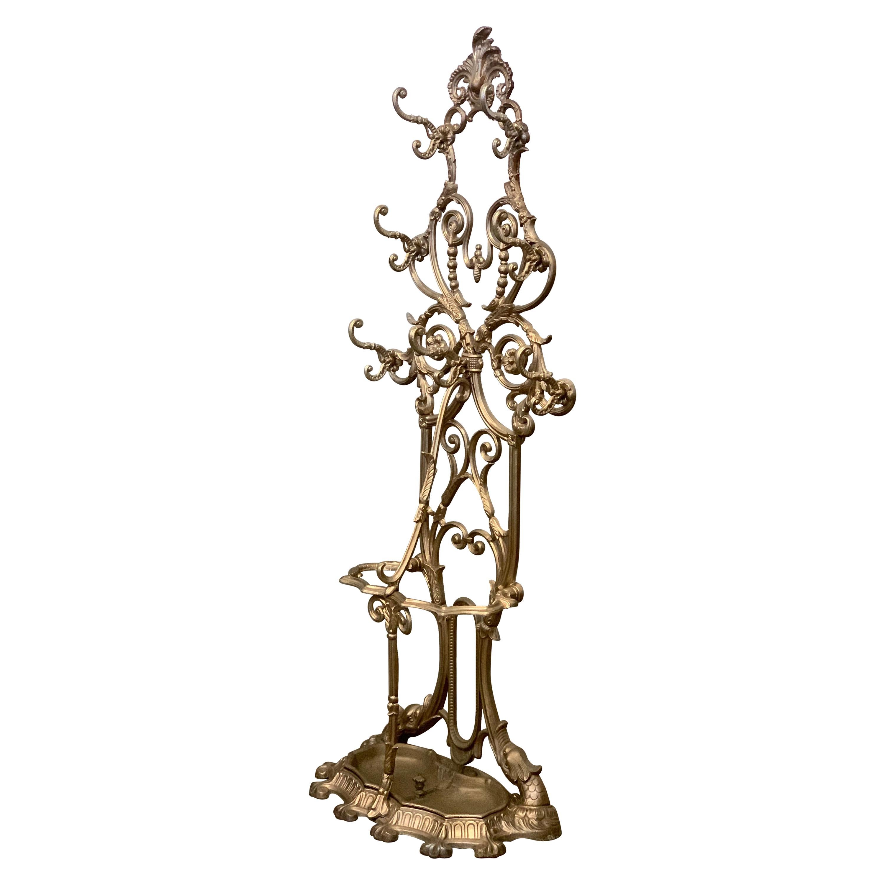 Victorion Cast Iron Coat and Umbrella Rack, 1880, Antique Gold Hall Stand  at 1stDibs