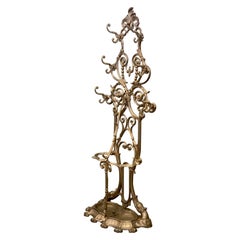 Victorion Cast Iron Coat and Umbrella Rack, 1880, Antique Gold Hall Stand 
