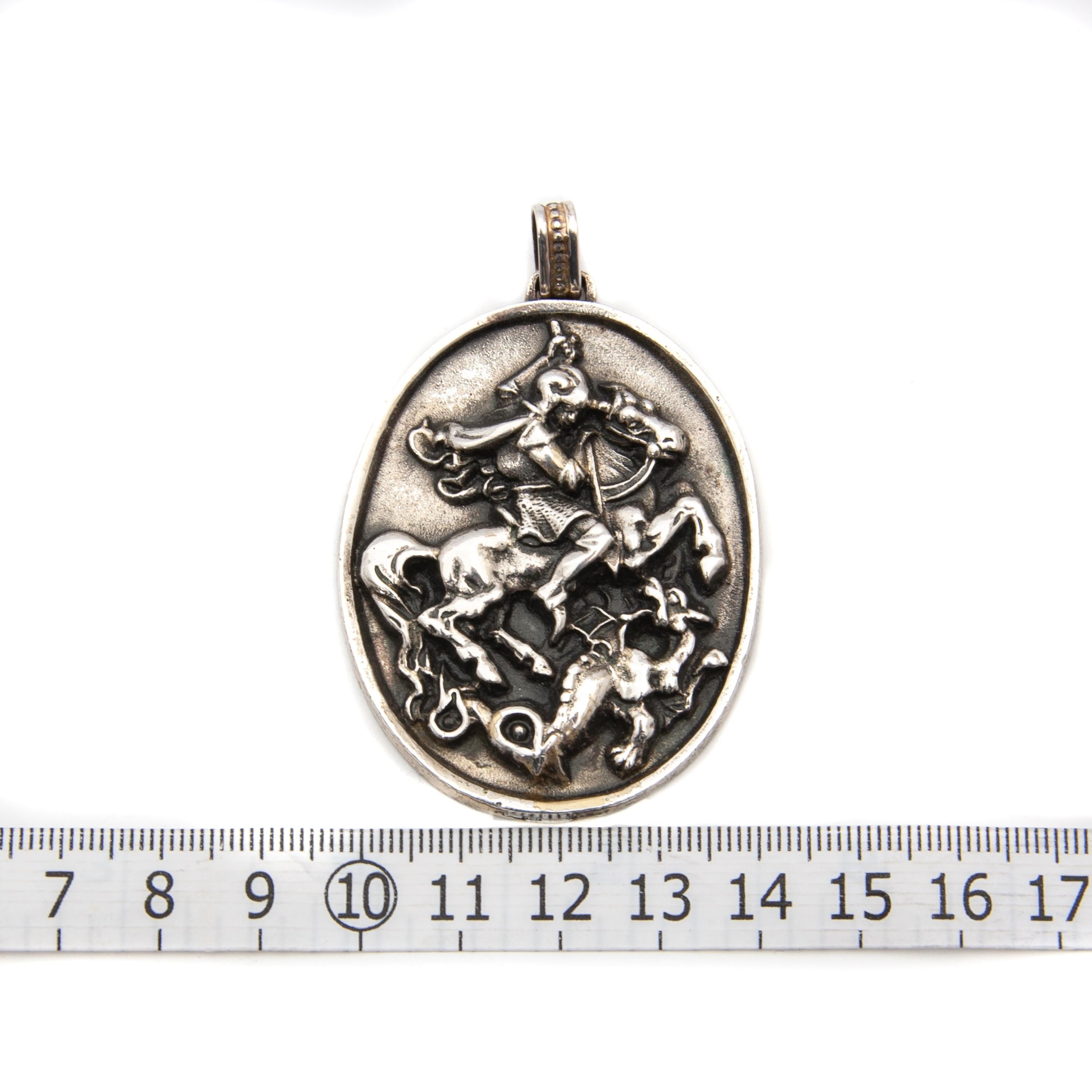 Silver St. George and the Dragon Relief Pendant 3