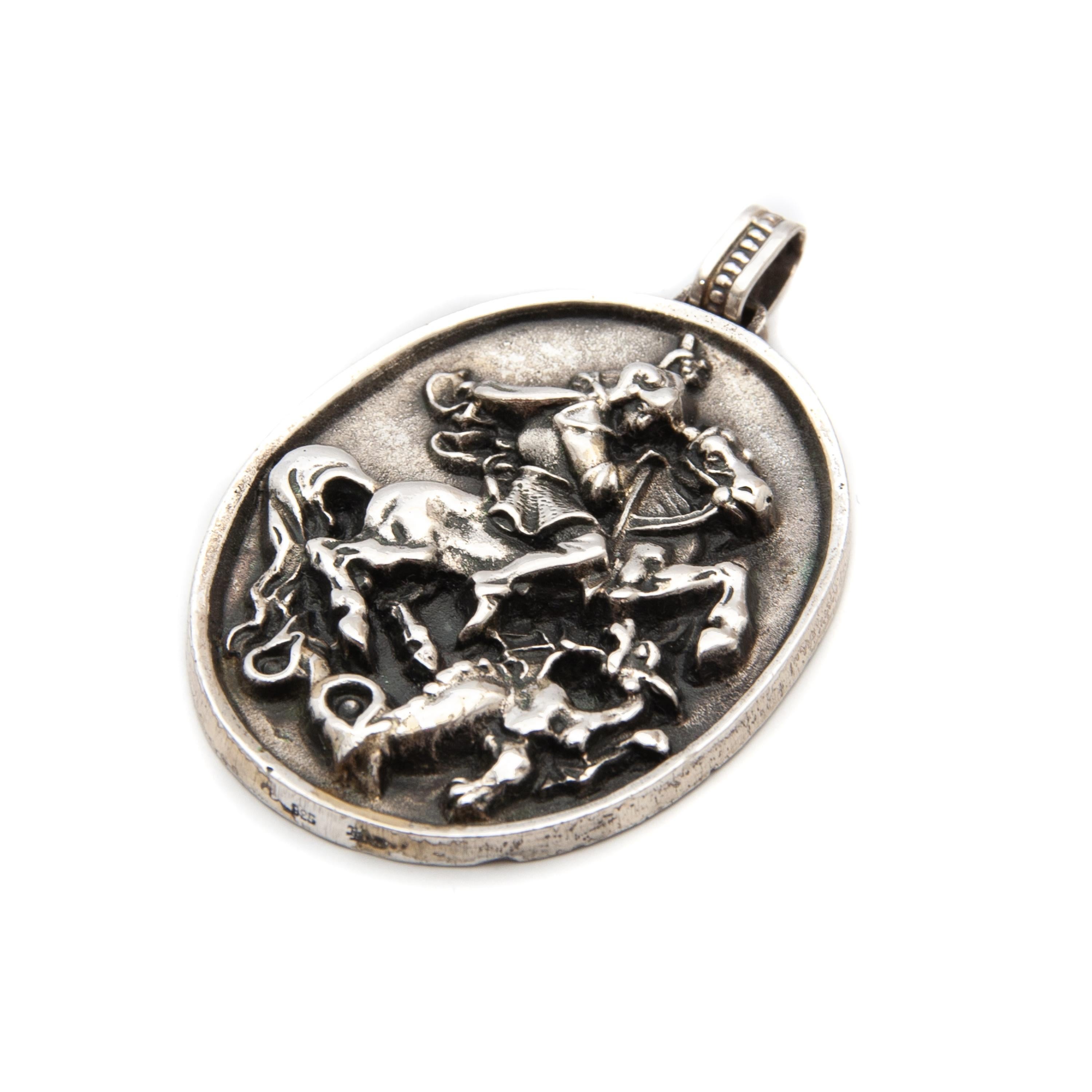 Silver St. George and the Dragon Relief Pendant In Good Condition In Rotterdam, NL