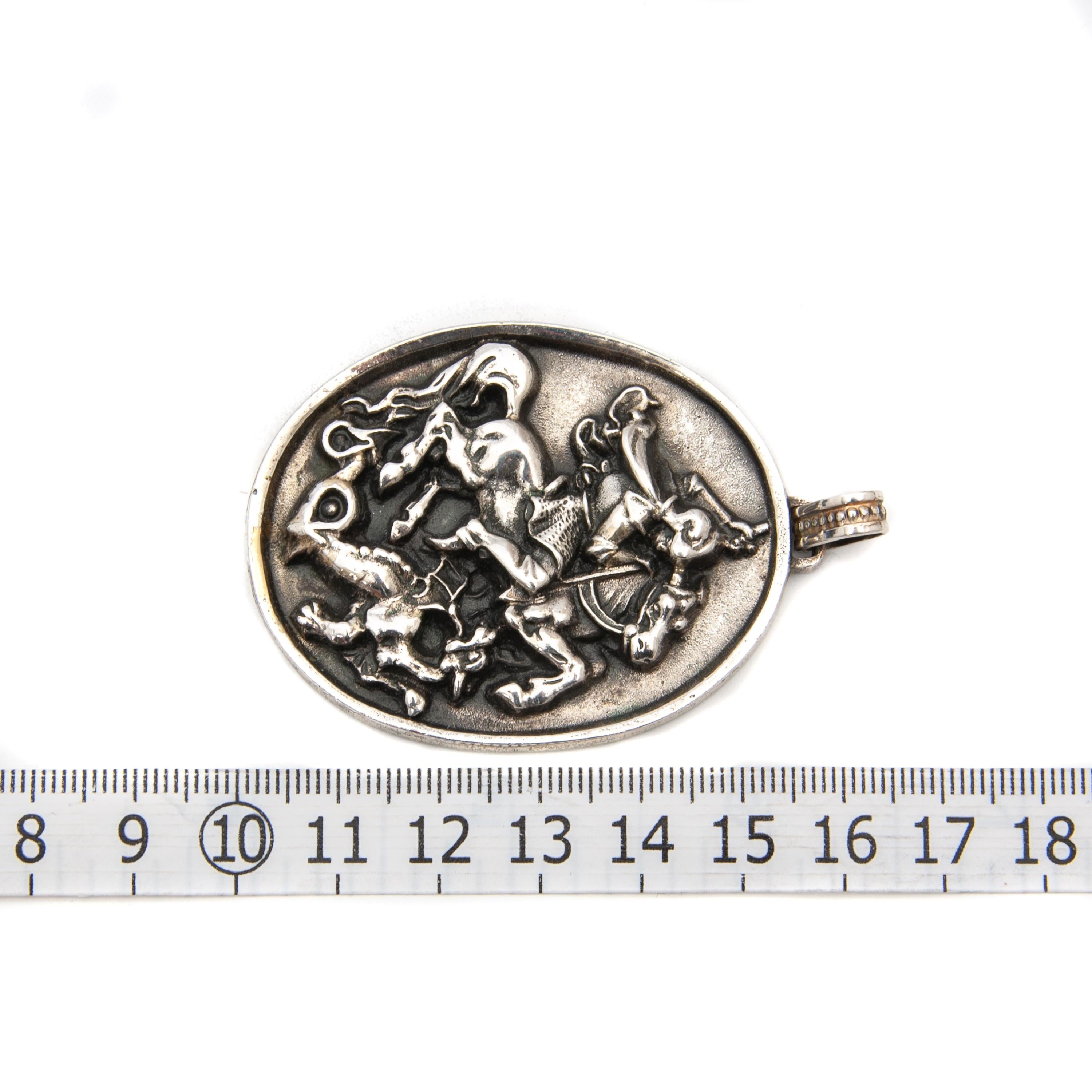 Silver St. George and the Dragon Relief Pendant 2