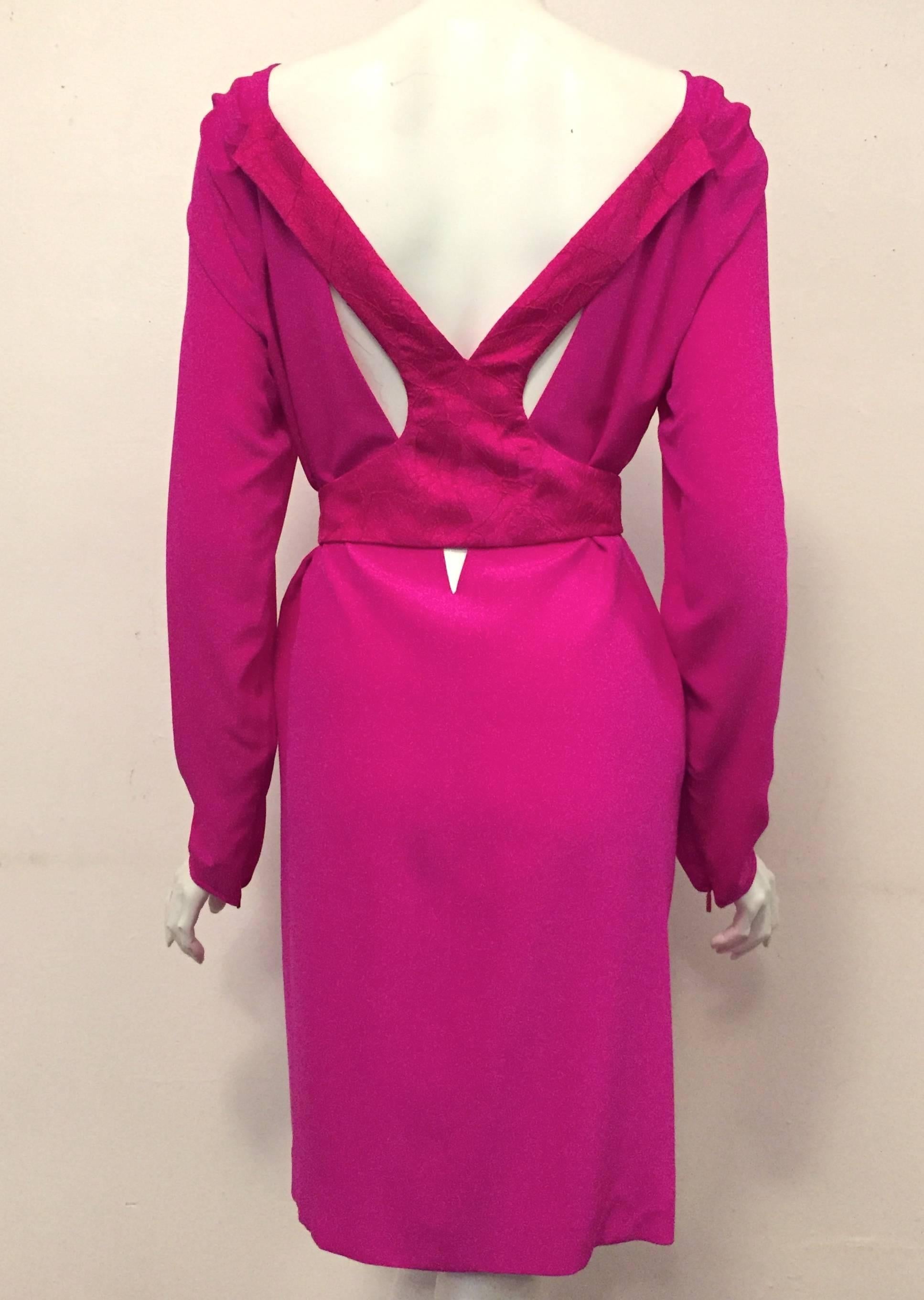 Red Victorious Versace Longsleeve Fuschia Silk Dress For Sale