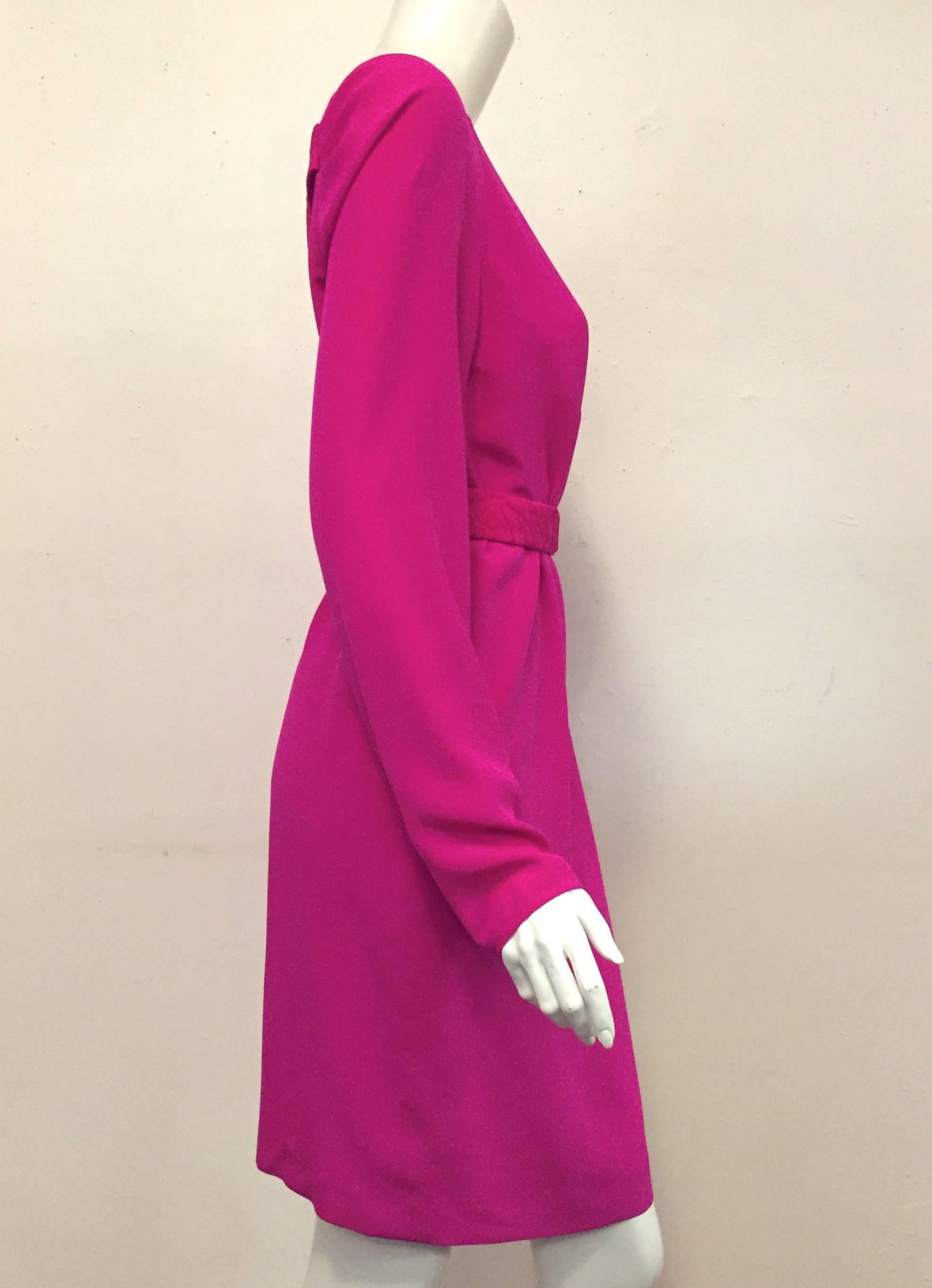 Victorious Versace Longsleeve Fuschia Silk Dress In Excellent Condition For Sale In Palm Beach, FL