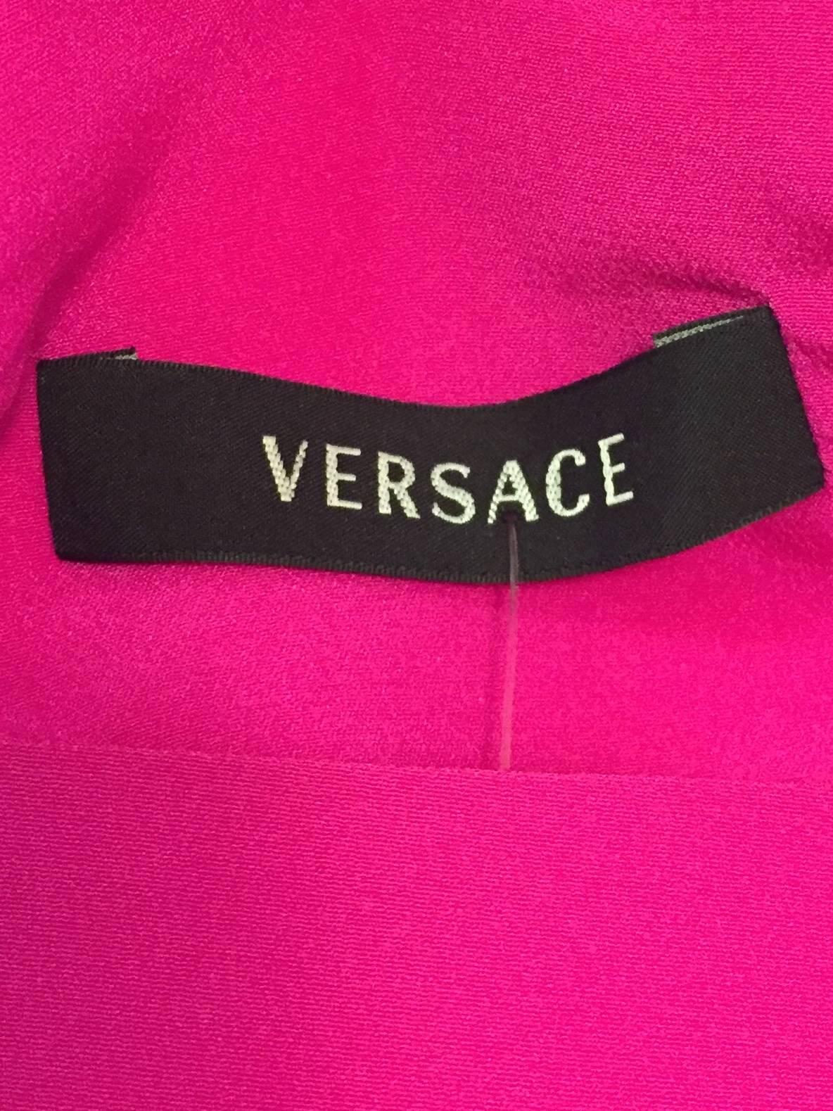 Women's Victorious Versace Longsleeve Fuschia Silk Dress For Sale