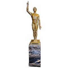 "Victor's Salute, " Art Deco Sculpture of Nude Male Athlete with Laurel Wreath