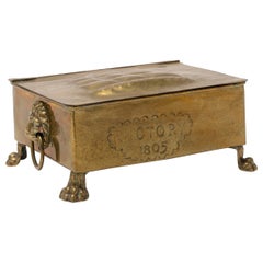"Victory 1805" Brass Box, Warm Color, Embossed Design, Lion's Head Handle