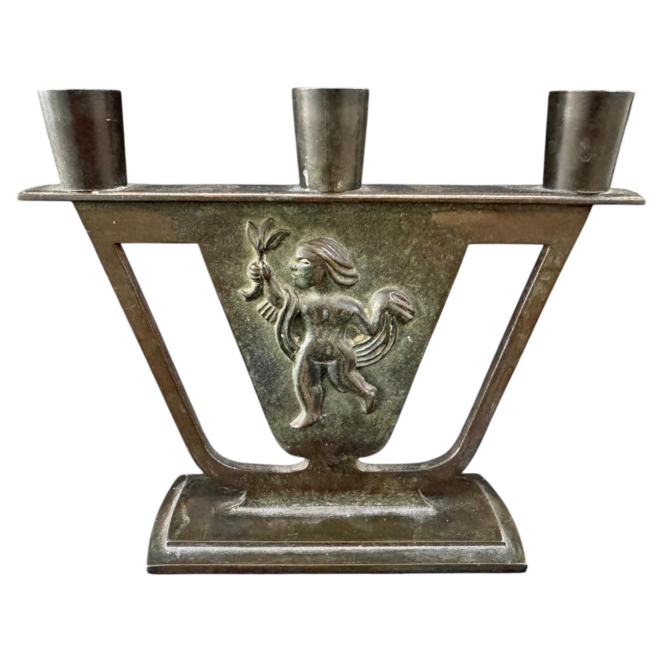 "Victory", Art Deco Bronze Candelabra by Nils Johan and Akta Brons, Sweden
