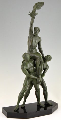 Victory Art Deco Sculpture of Three Athletes Pierre Le Faguays, France, 1930