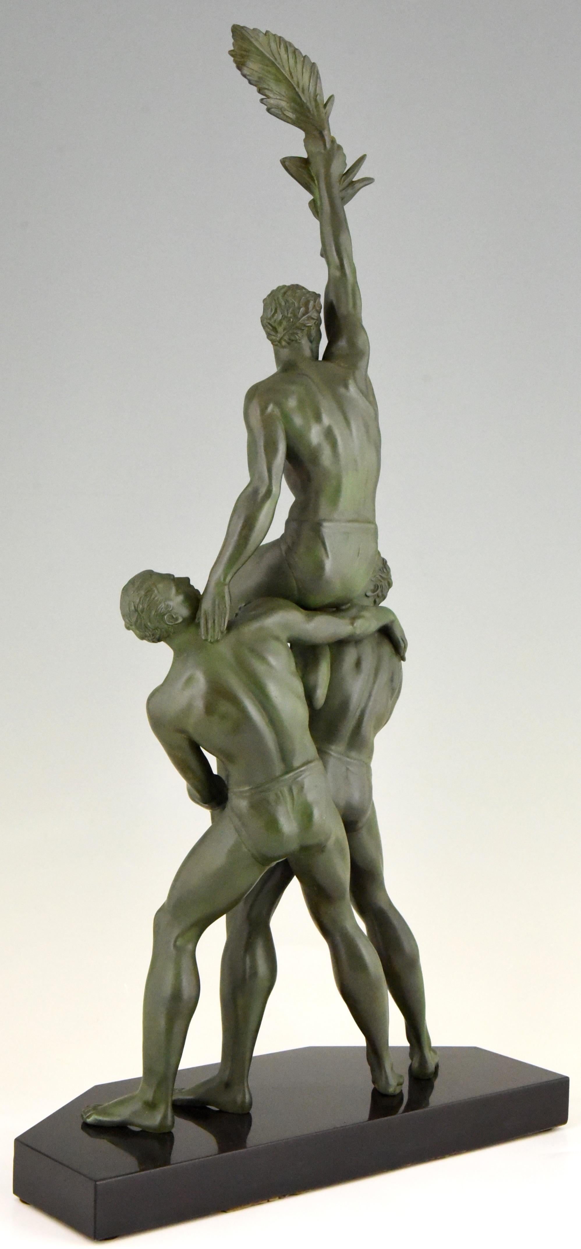 Mid-20th Century Victory Art Deco Sculpture of Three Athletes Pierre Le Faguays, France, 1930