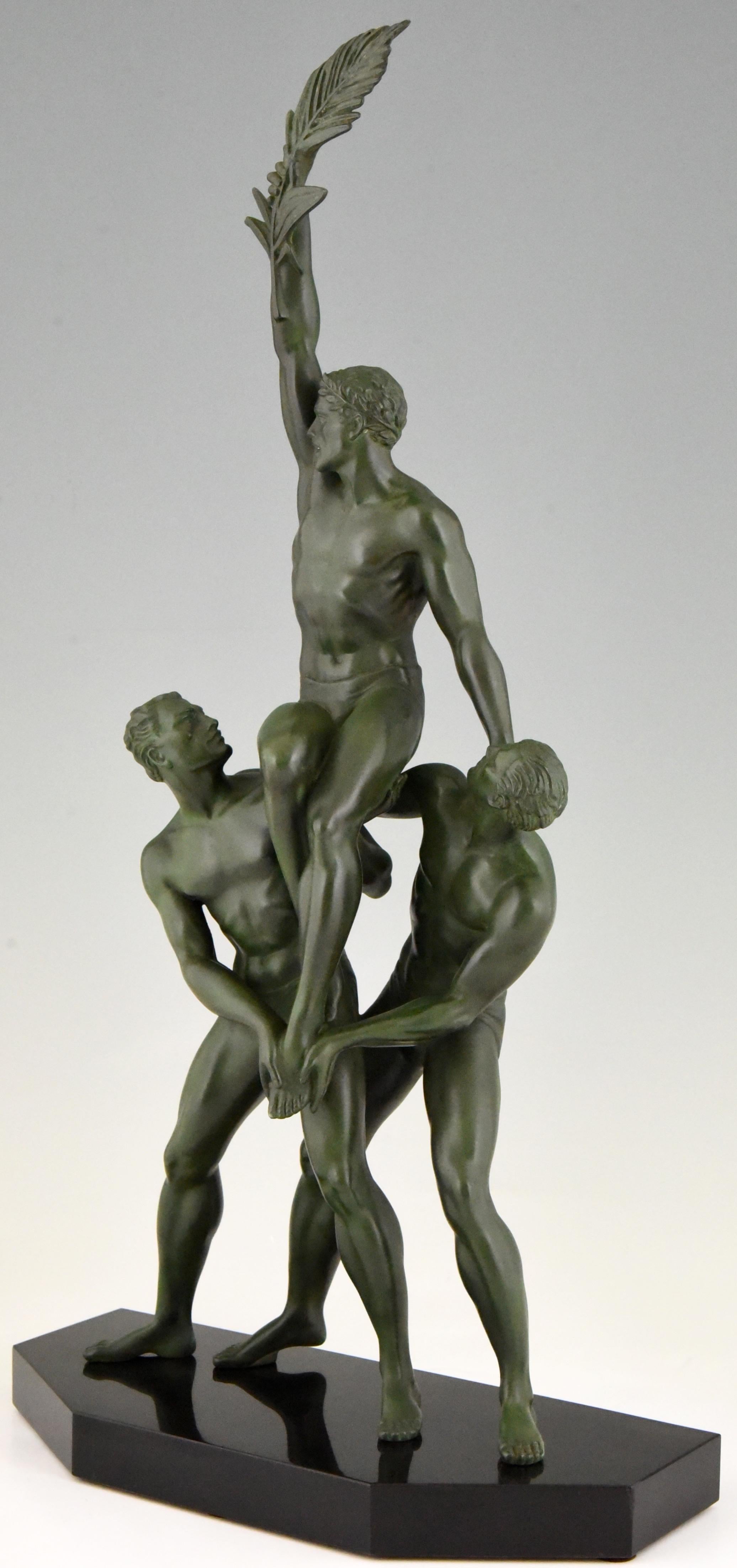 Victory Art Deco Sculpture of Three Athletes Pierre Le Faguays, France, 1930 1