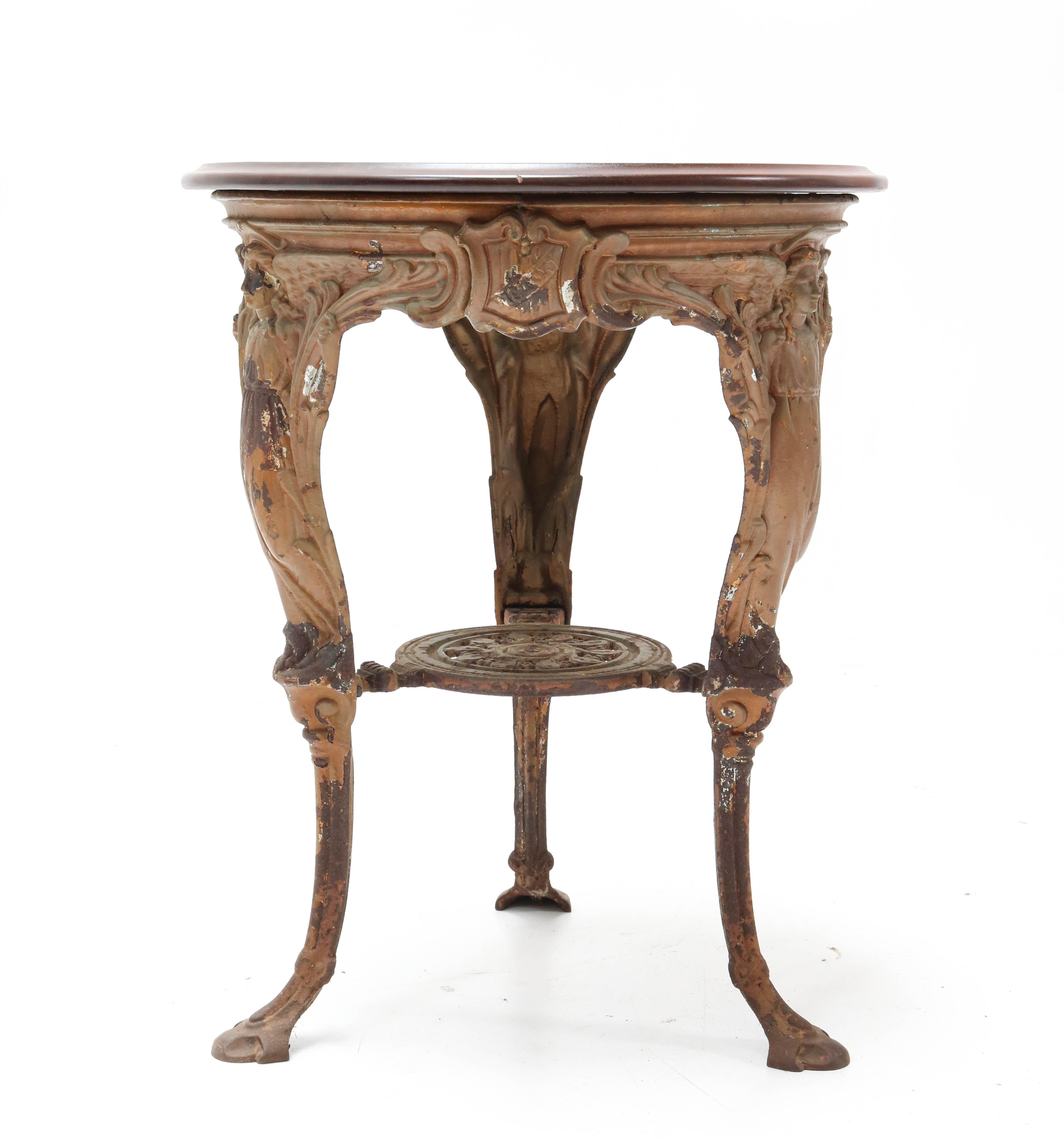 English Victory Cast Iron Pub Table with Padouk Top, circa 1900 For Sale