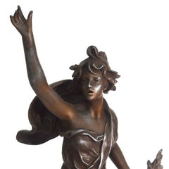 Victory in Spelter par Bruchon sur un socle en marbre de cerisier du 19ème siècle