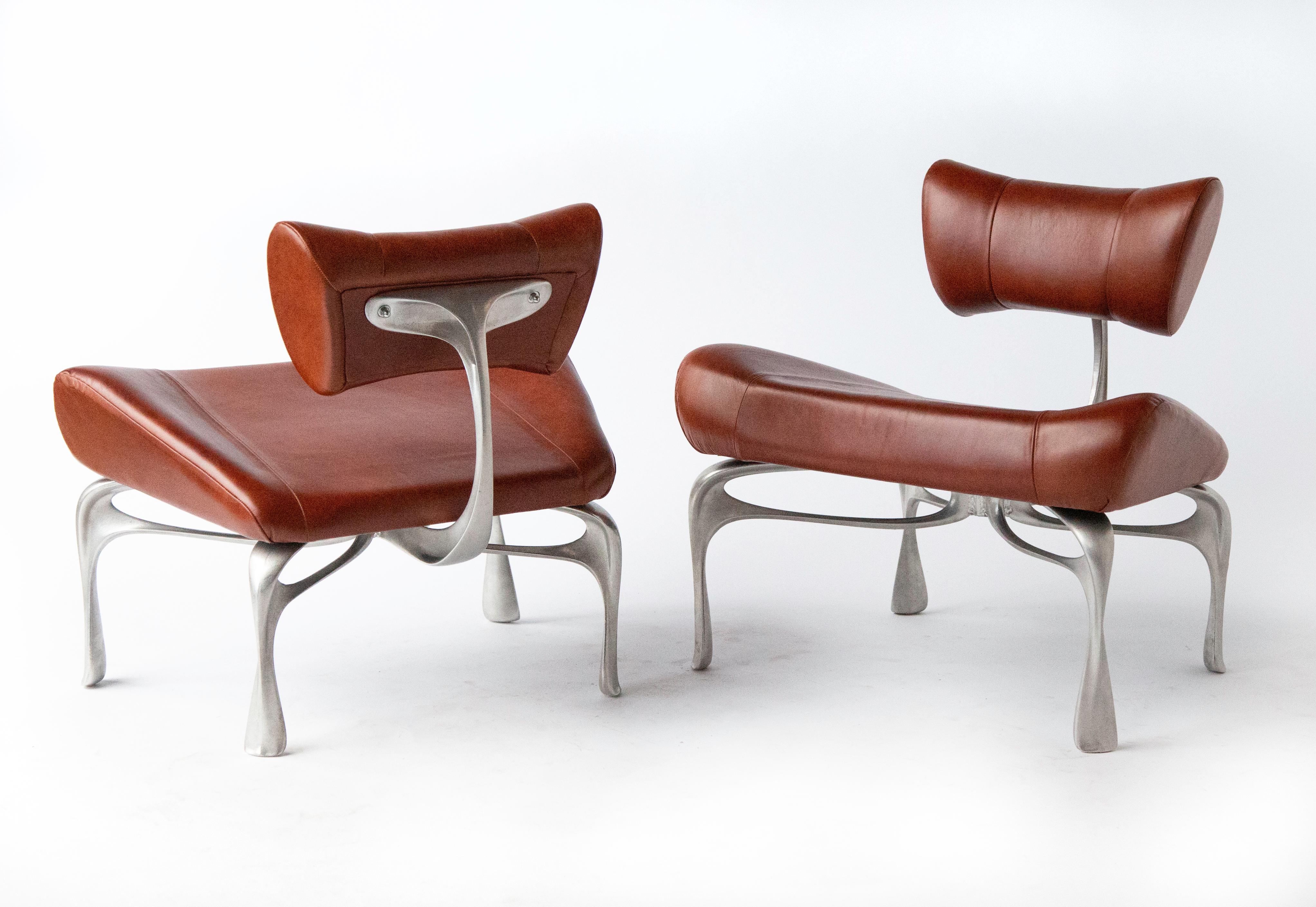 American Victory Lounge Chair, Leather and Burnished Cast Aluminum, Jordan Mozer USA 2012 For Sale