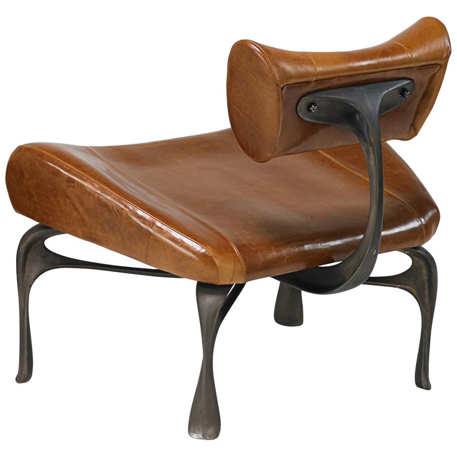 Victory Lounge Chair, Cast Aluminum with Patina, Leather, Jordan Mozer USA 2012 In New Condition For Sale In Chicago, IL