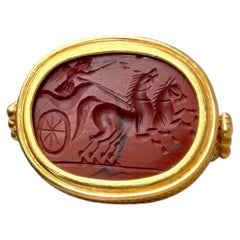 GODDESS NIKE/ VICTORY Roman Jasper Intaglio 1st-2nd cent. AD 22 Kt Gold Ring