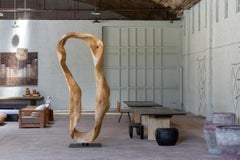 Scultura organica moderna curvilinea Vida in legno invecchiato con base in acciaio di CEU Studio